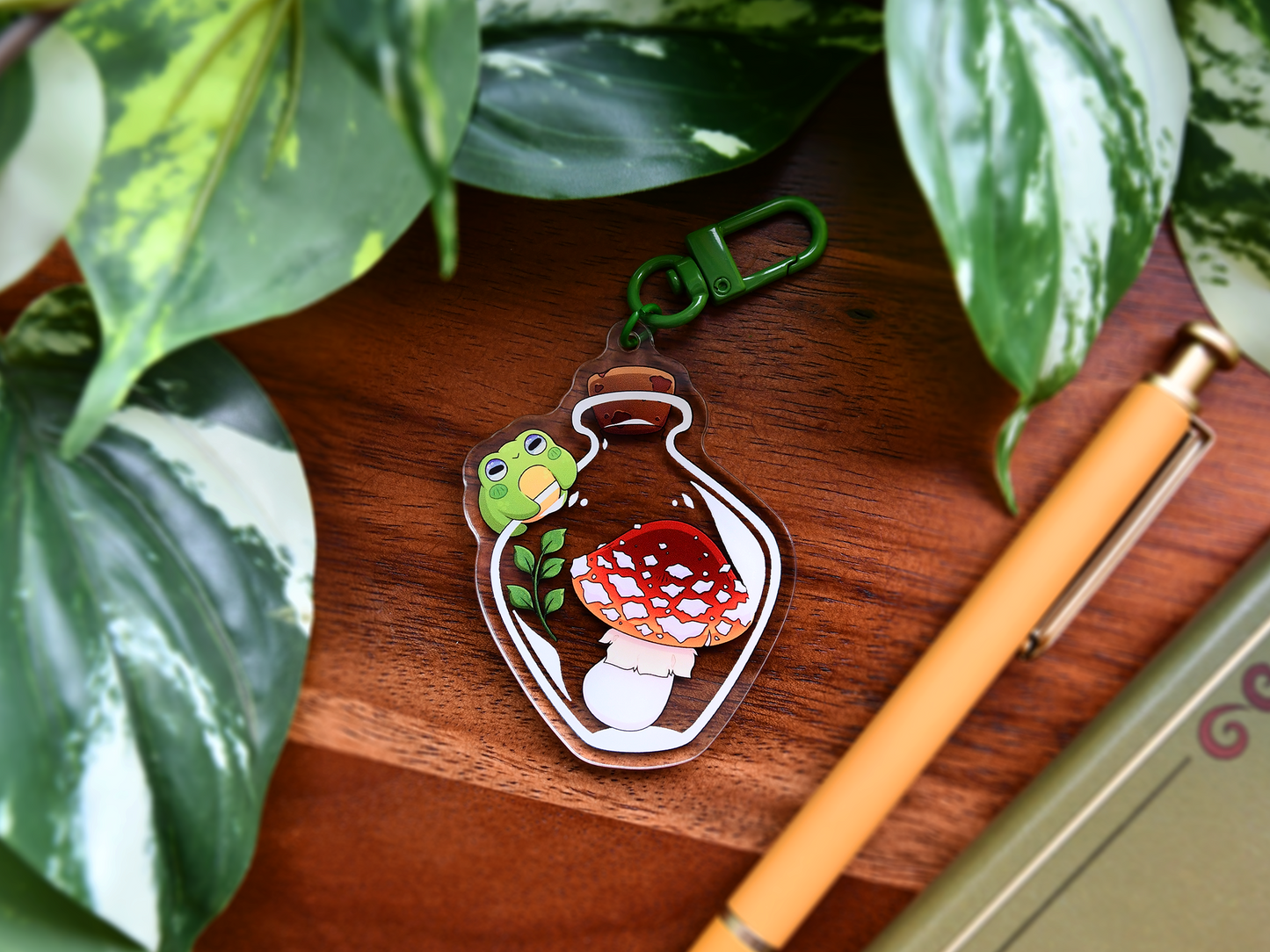 Frog on a Bottled Mushroom Acrylic Charm