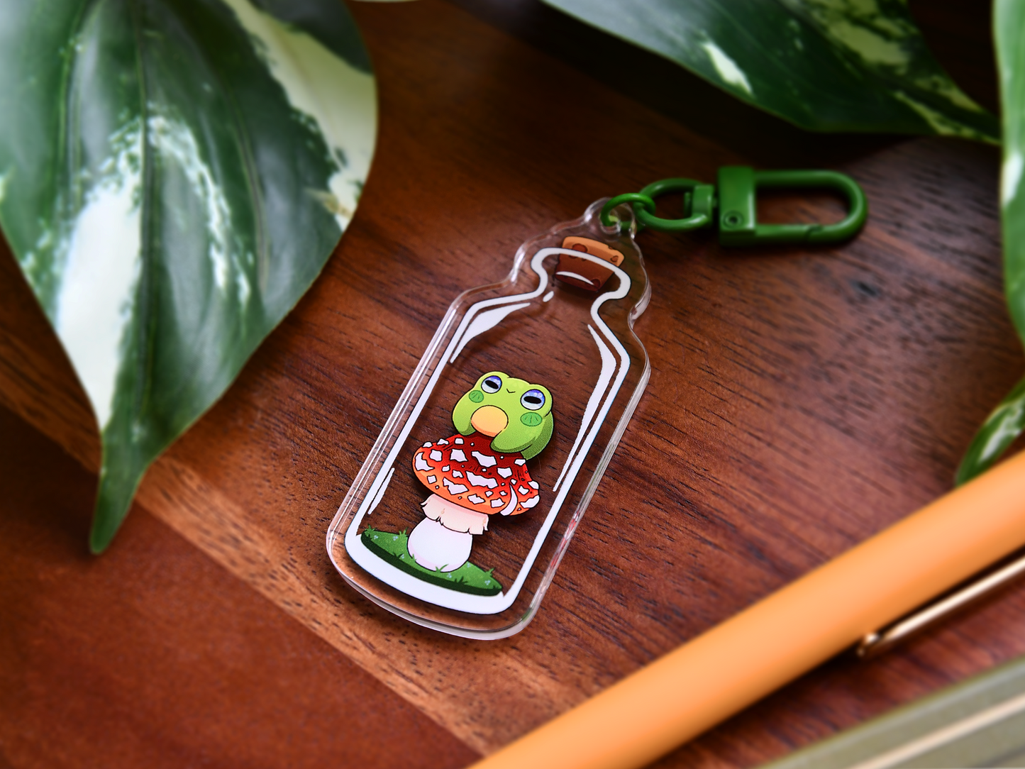 Bottled Frog on a Mushroom Acrylic Charm