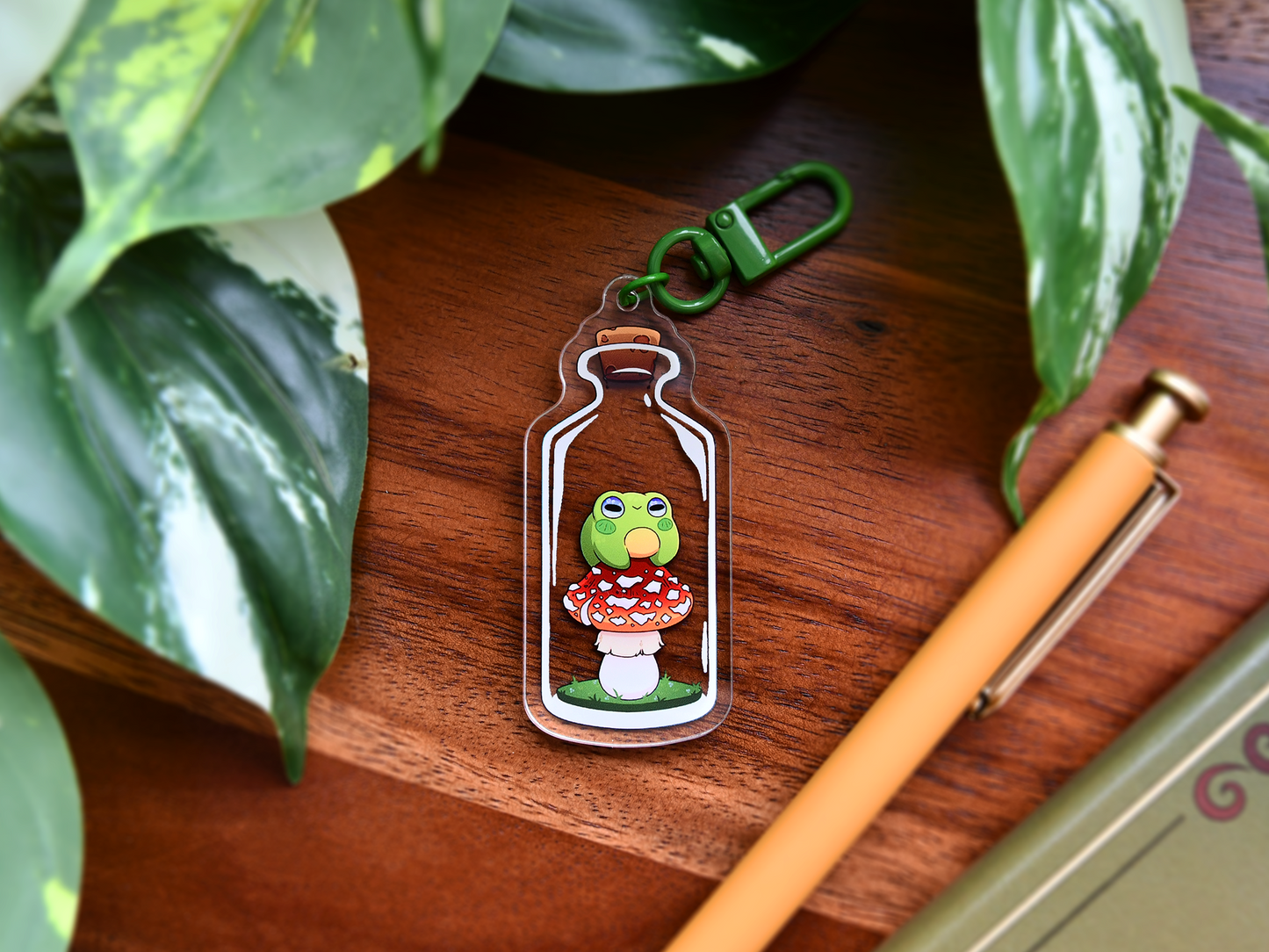Bottled Frog on a Mushroom Acrylic Charm