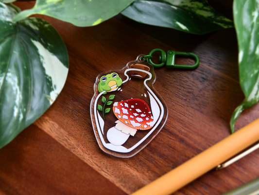 Frog on a Bottled Mushroom Acrylic Charm