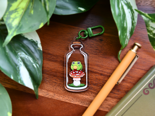 Bottled Frog on a Mushroom Acrylic Charm