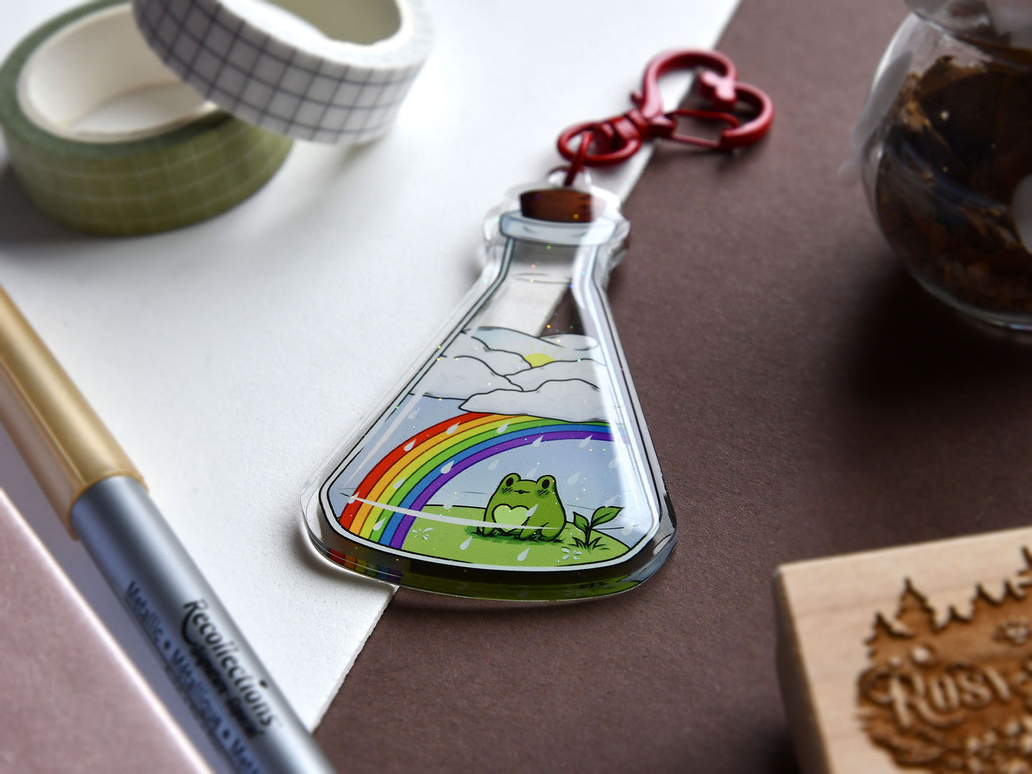 Bottled Rainbow Frog Acrylic Charm