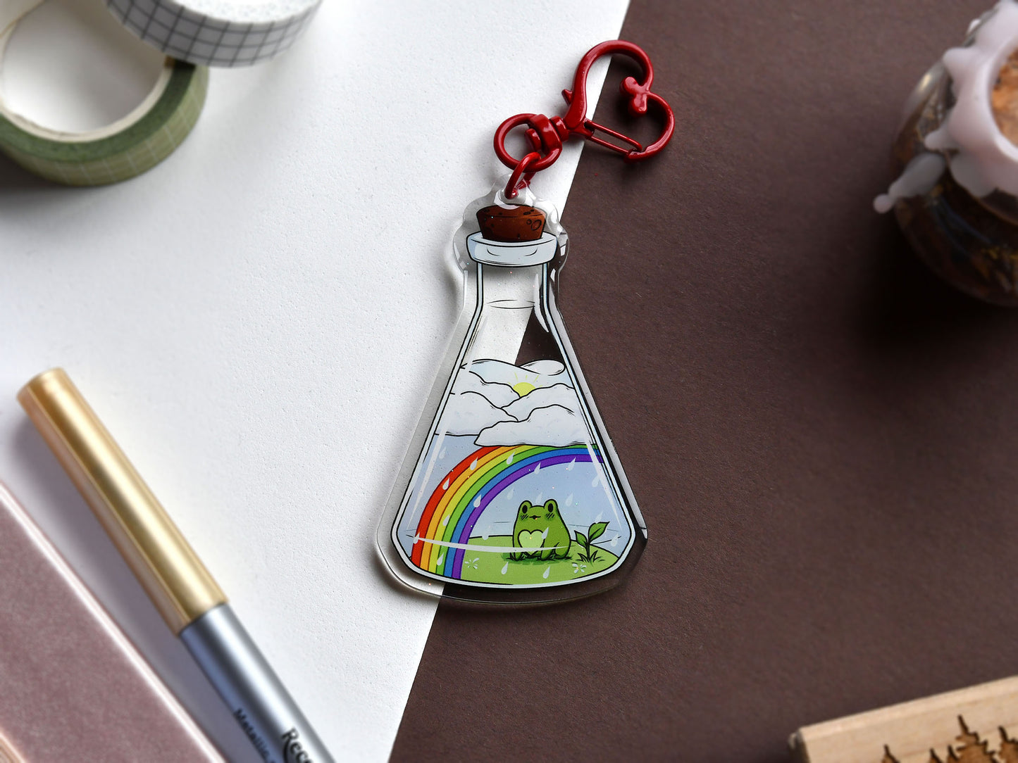 Bottled Rainbow Frog Acrylic Charm