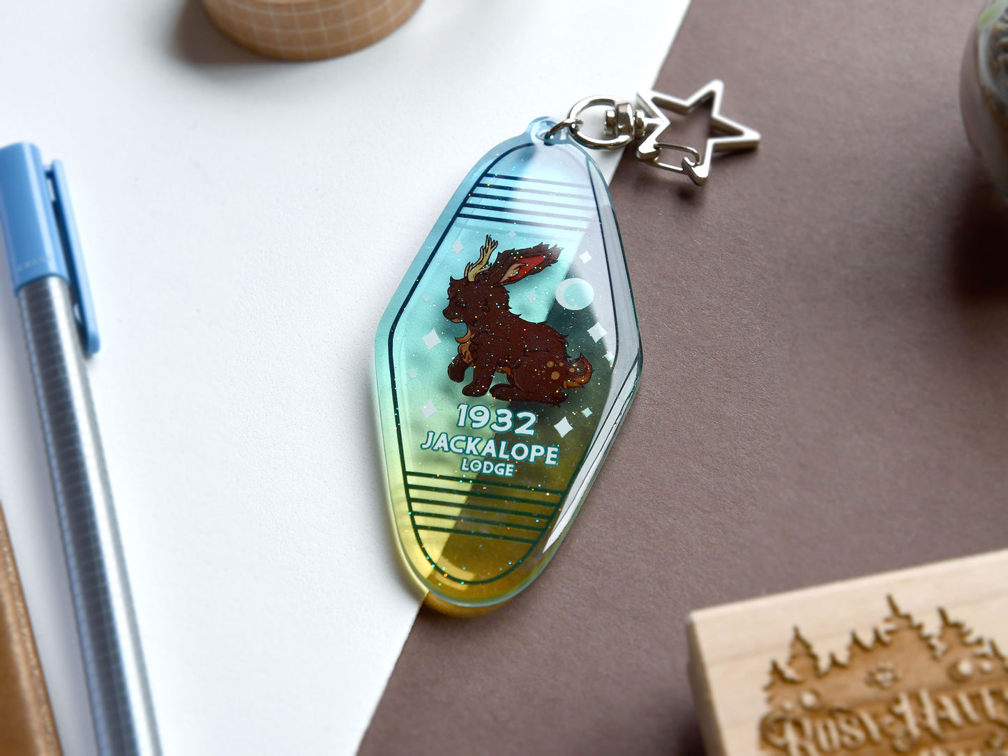 Cryptid Jackalope Semi-Transluscent Motel Keychain Acrylic Charm